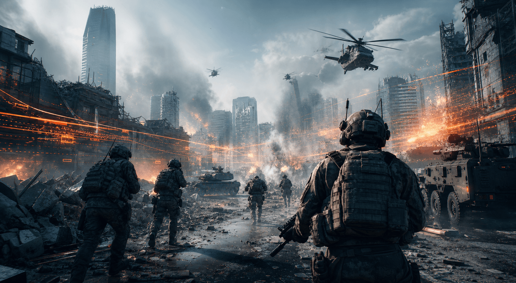Cinematic modern battlefield scene for BF6 packet loss troubleshooting