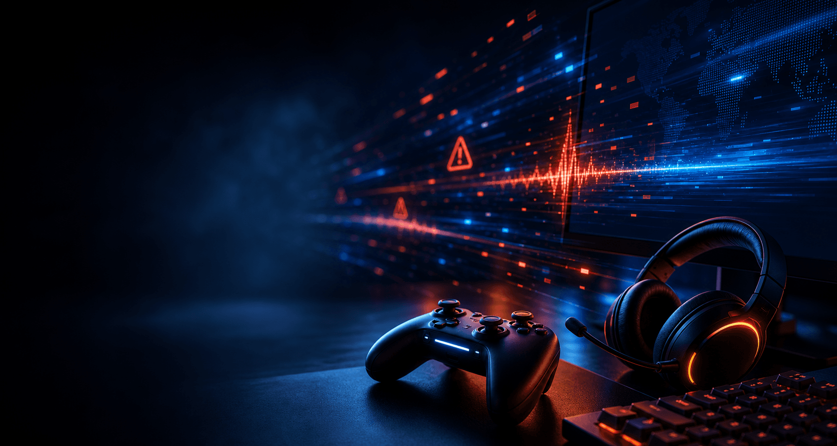 Gaming headset, controller, and packet loss warning signals for online game network testing